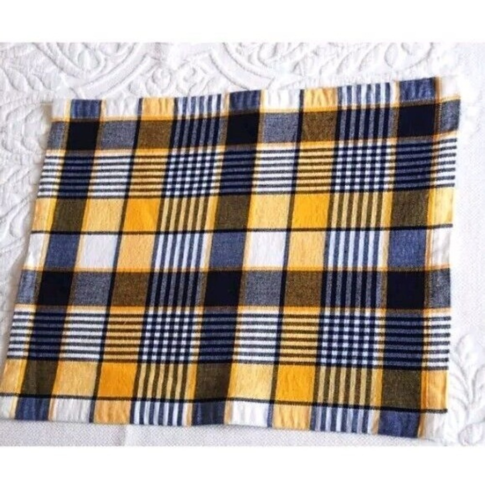 Dansk Placemats Ritva Puotila Set of 2 Navy-Blue Yellow White Plaid ‎ Like NEW